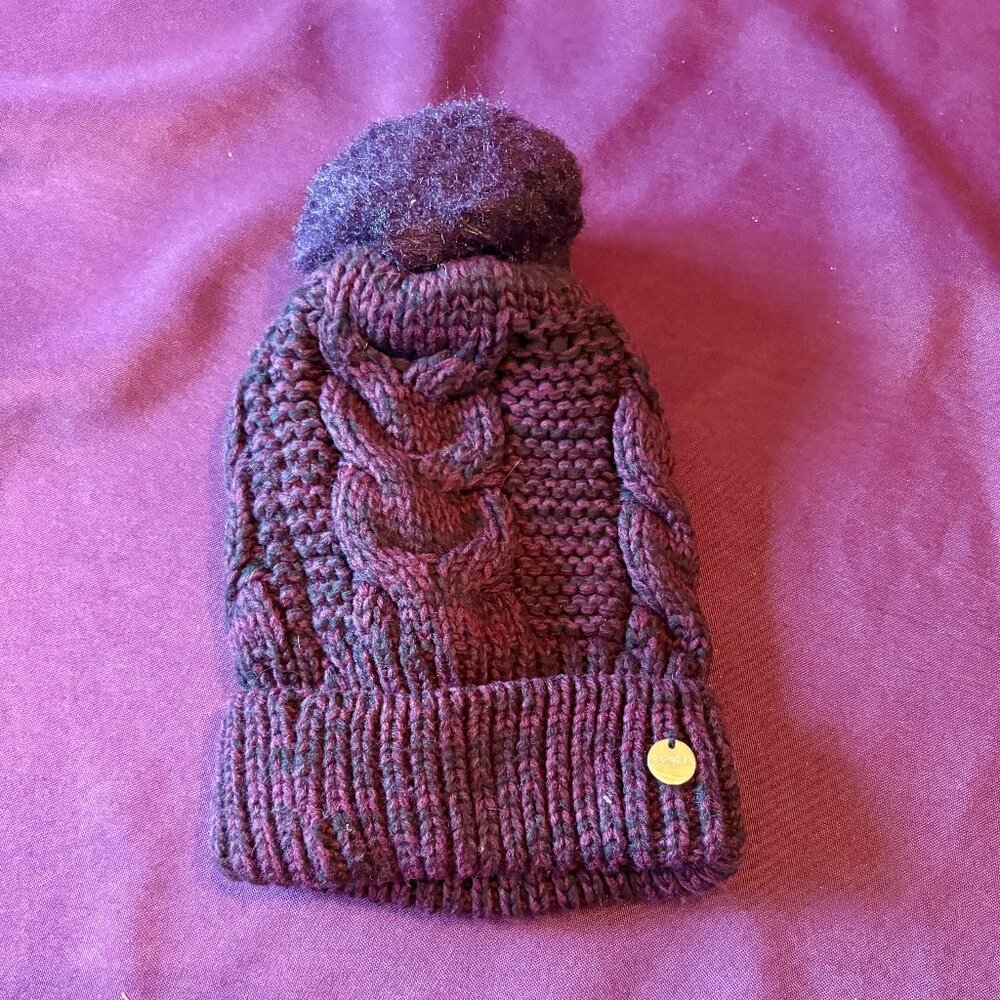 Express Women's Cable Knit Pom Pom Beanie Purple Winter Hat